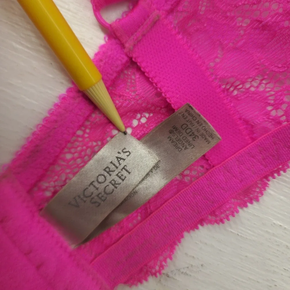 Victoria's‎ Secret Hot Pink Lace Rhinestone Dream Angels Lined Demi Bra 34DD